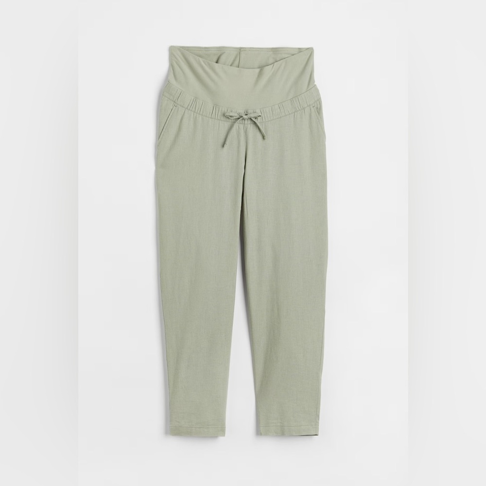 H&M Mama Linen Blend Lightweight Maternity Pants in Light Khaki Green Size XL